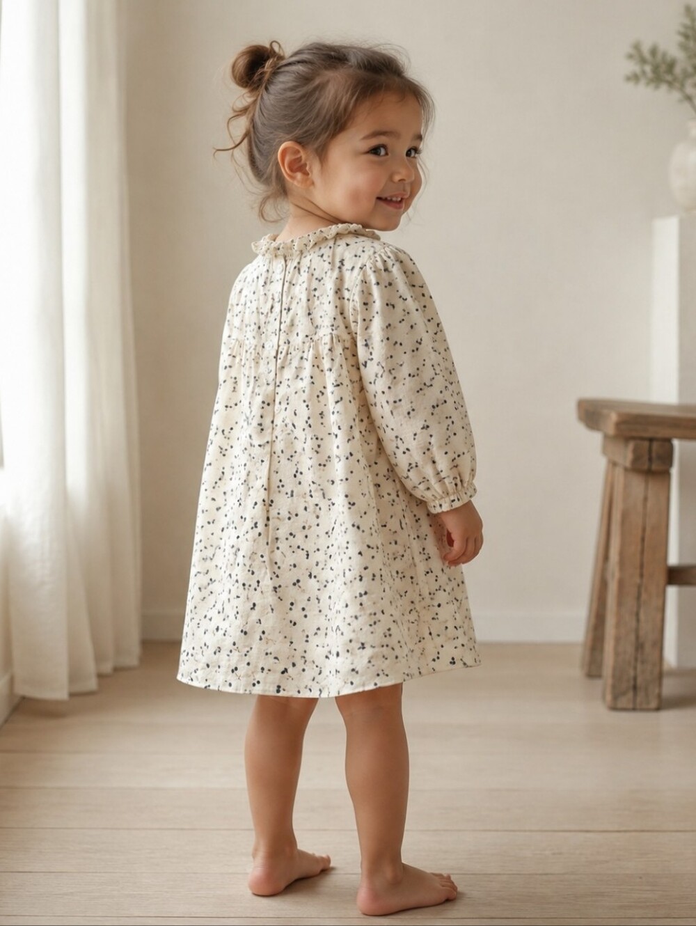 Bonpoint Girls Cherry Design Cream Floral Ruffle-Neck Dress | 3Y